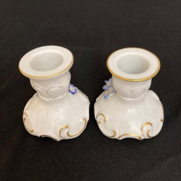 Vtg Pair Von Schierholz Porcelain Candlestick Holders Hand Painted Floral German - Picture 3 of 9